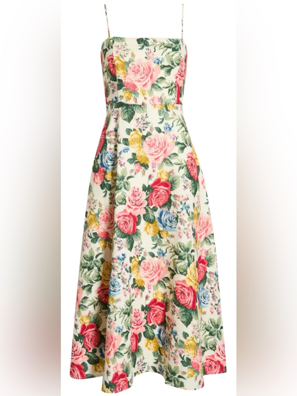WAYF Josefina Floral Linen Blend Midi Dress in Ivory Roses XS NWOT